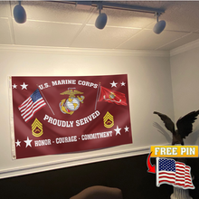 Load image into Gallery viewer, US Marine Corps Proudly Served Flag with FREE American Pin