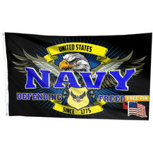 Load image into Gallery viewer, Navy Defending Freedom Since 1775 Flag with FREE American Pin