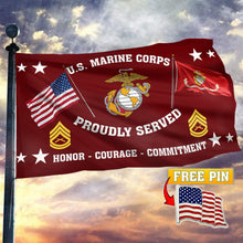 Load image into Gallery viewer, US Marine Corps Proudly Served Flag with FREE American Pin