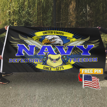 Load image into Gallery viewer, Navy Defending Freedom Since 1775 Flag with FREE American Pin