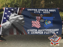 Load image into Gallery viewer, U.S. Navy 250 Years Anniversary Flag + Veteran Pin - Bundle