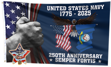 Load image into Gallery viewer, U.S. Navy 250 Years Anniversary Flag + Veteran Pin - Bundle