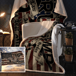 Trump 2020 Law and Order 2nd Amendment Sherpa Blanket - 50x60 + Free Matching 3x5' Single Reverse Flag