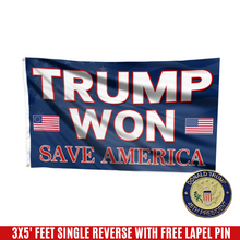 Load image into Gallery viewer, Trump Won, Save America Flag with FREE Trump 45th Pin