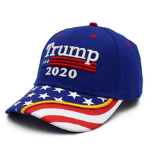 Load image into Gallery viewer, Trump 2020 Blue Flag Bill Hat - USA Flag Trump Hat