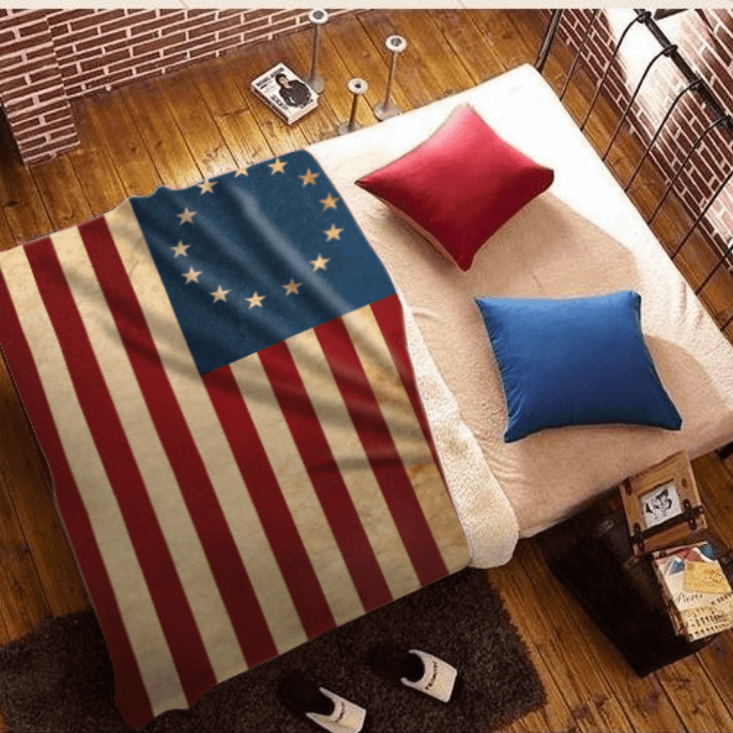 Betsy Ross Flag Sherpa Blanket - 50x60 + Free Matching 3x5' Single Reverse Flag