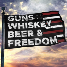 Load image into Gallery viewer, Guns, Whiskey, Beer and Freedom Flag (RTL)