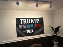 Load image into Gallery viewer, Trump Pro Life Pro God Pro Gun Flag