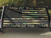 Load image into Gallery viewer, LAND OF THE FREE GREEN CAMO FLAG