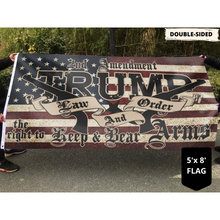 Load image into Gallery viewer, **PREMIUM DOUBLE-SIDED** Trump 2020 Law and Order 2nd Amendment Guns Flag