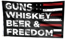 Load image into Gallery viewer, Guns, Whiskey, Beer and Freedom Flag (RTL)