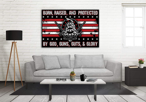 Born Raised and Protected Deluxe Landscape Canvas 1.5in Frame