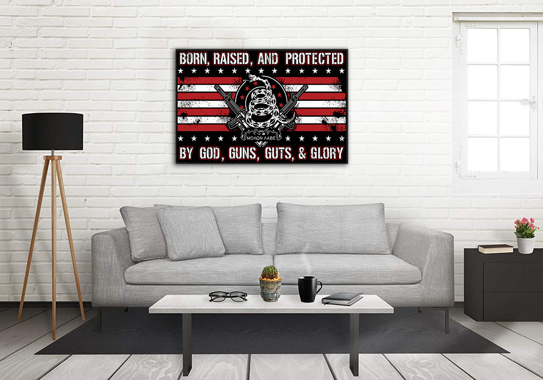 Born Raised and Protected Deluxe Landscape Canvas 1.5in Frame