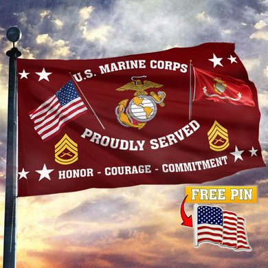 US Marine Corps Proudly Served Flag with FREE American Pin