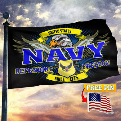 Navy Defending Freedom Since 1775 Flag with FREE American Pin