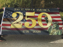 Load image into Gallery viewer, 250 Years of America Statue Gold Flag
