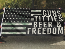 Load image into Gallery viewer, Guns Titties Beer &amp; Freedom USA Flag