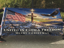 Load image into Gallery viewer, United in Faith &amp; Freedom - Merry Christmas Flag