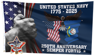 U.S. Navy 250 Years Anniversary Flag + Veteran Pin - Bundle