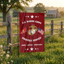 Load image into Gallery viewer, U.S. Marine Corps - Proudly Served Garden Flag