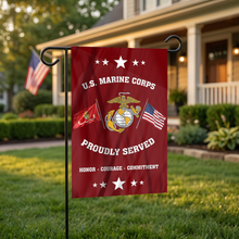 Load image into Gallery viewer, U.S. Marine Corps - Proudly Served Garden Flag
