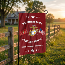 Load image into Gallery viewer, U.S. Marine Corps - Proudly Served Garden Flag