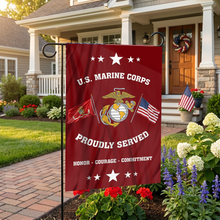 Load image into Gallery viewer, U.S. Marine Corps - Proudly Served Garden Flag