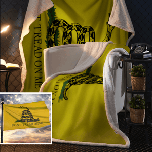Gadsden Don't Tread On Me Sherpa Blanket - 50x60 + Free Matching 3x5 Single Reverse Flag