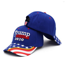 Load image into Gallery viewer, Trump 2020 Blue Flag Bill Hat - USA Flag Trump Hat