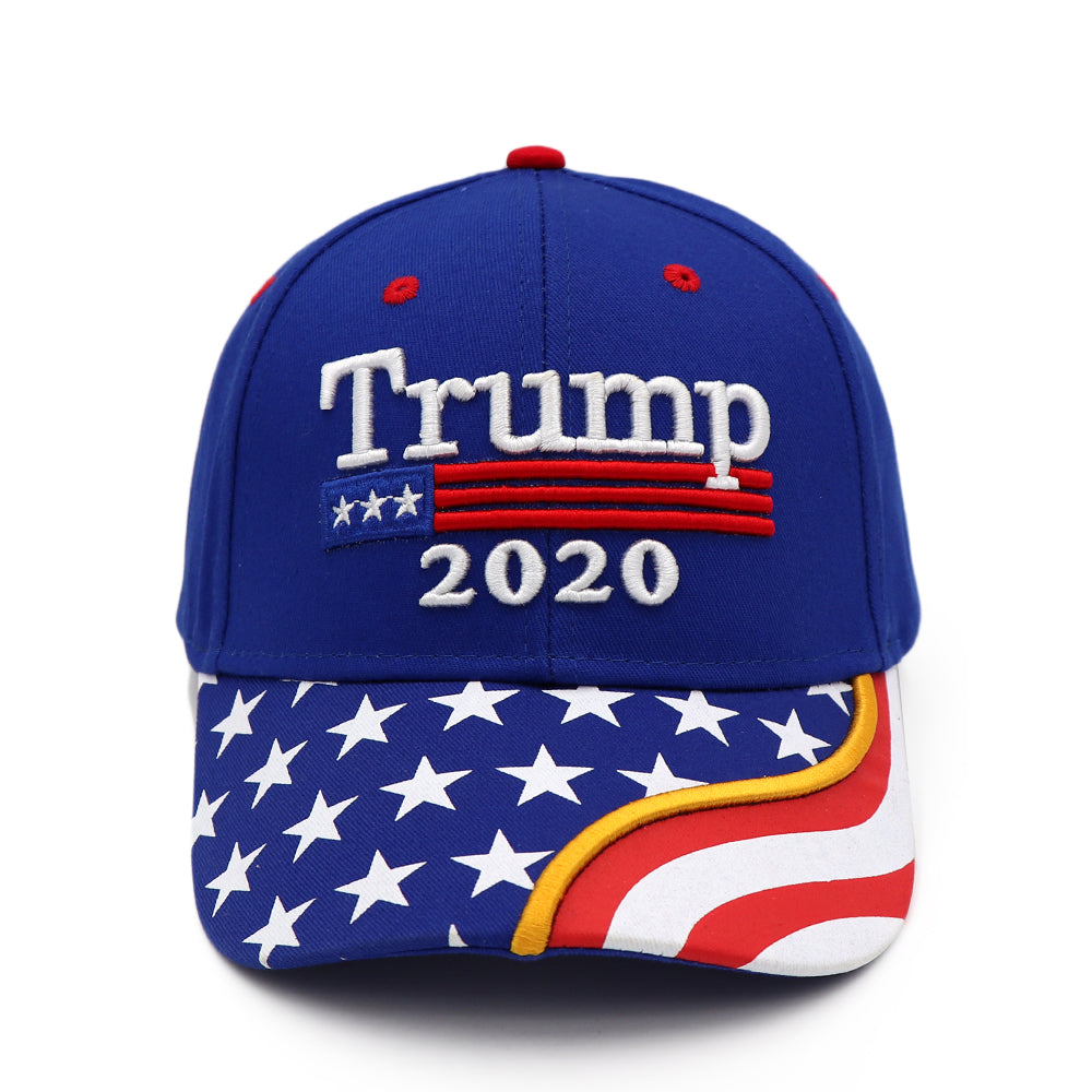 Trump 2020 Blue Flag Bill Hat - USA Flag Trump Hat