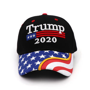 Trump 2020 Flag Bill USA Flag Hat + FREE Trump Rally Bracelet & Sticker Combo