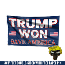 Load image into Gallery viewer, Trump Won, Save America Flag with FREE Punisher Pin