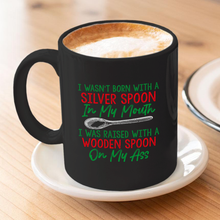Load image into Gallery viewer, Raised with a Wooden Spoon 11 oz. Black Mug