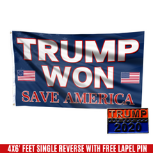 Load image into Gallery viewer, Trump Won, Save America Flag with FREE Trump 2020 Pin