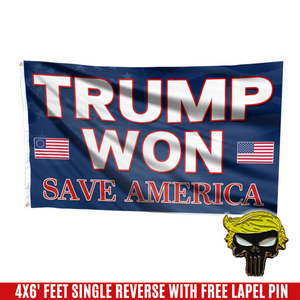 Trump Won, Save America Flag with FREE Punisher Pin
