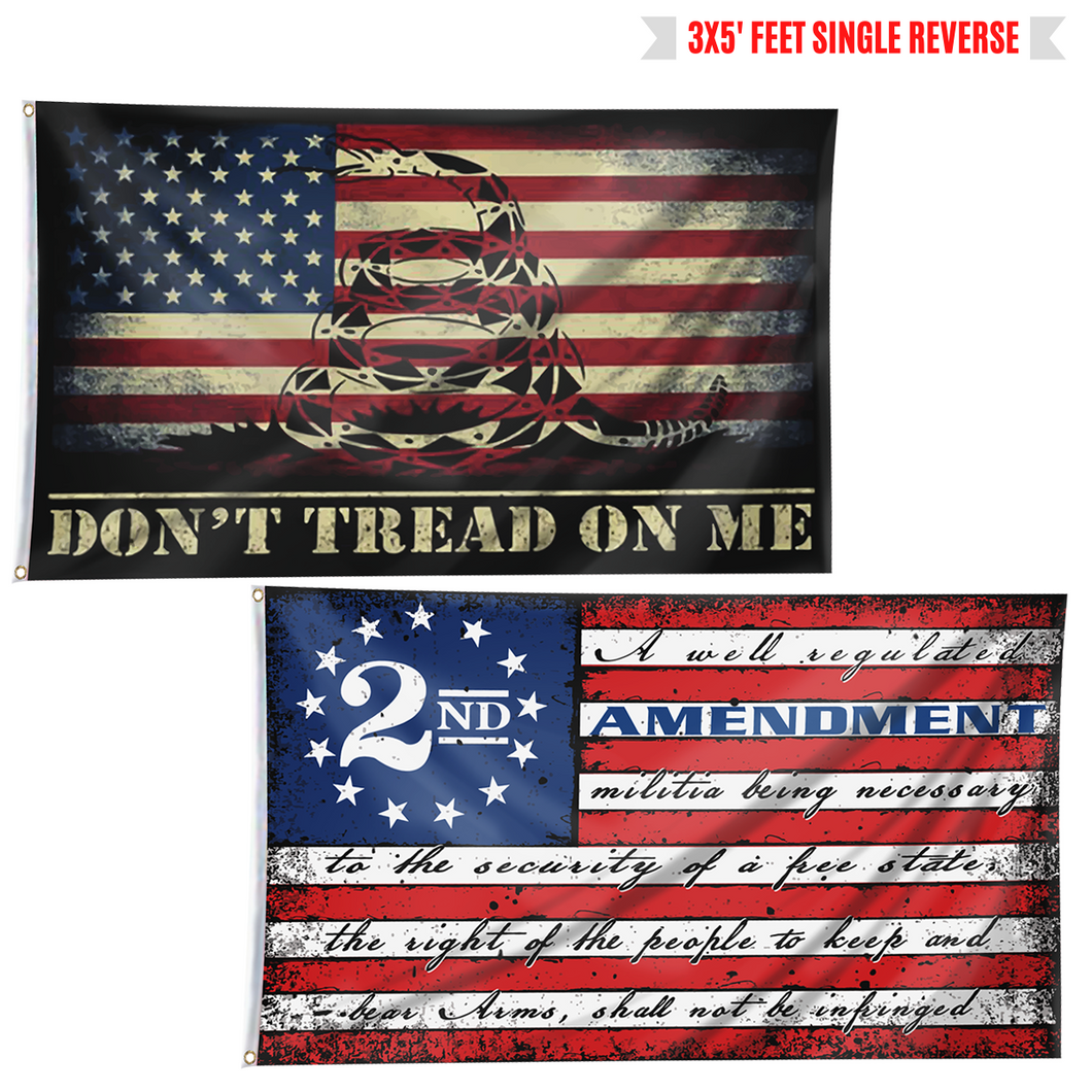 Don't Tread On Me USA Flag + This well Defend 2A Vintage American Flag 2-Pack Bundle