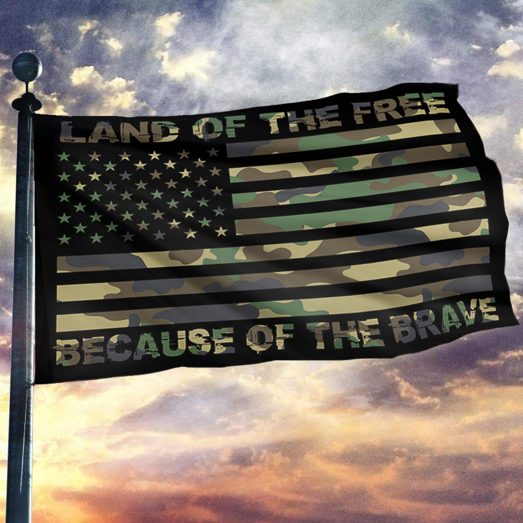 LAND OF THE FREE GREEN CAMO FLAG