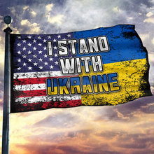 Load image into Gallery viewer, I Stand With Ukraine | American Ukrainian Flag