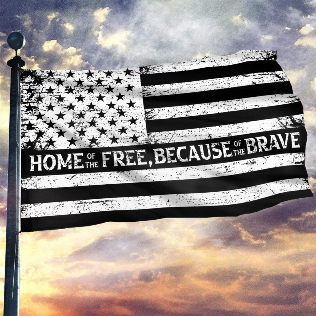 HOME OF THE FREE BECAUSE OF THE BRAVE B&W FLAG