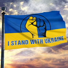 Load image into Gallery viewer, I Stand With Ukraine Fist Ukrainian Support Flag