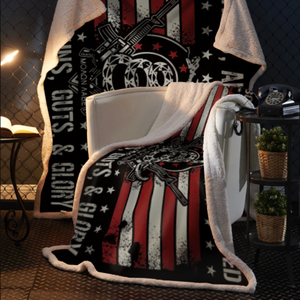 Born Raised and Protected By God, Guns, Guts and Glory 2nd Amendment Sherpa Blanket - 50x60 + Free Matching 3x5' Single Reverse Flag