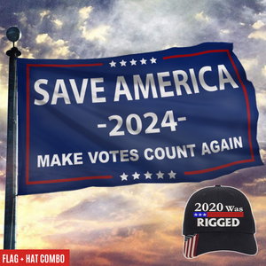 2020 Was Rigged Hat with Save America Again - Make Votes Count Again Flag