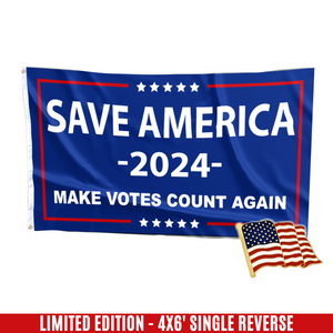 Save America 2024, Make Votes Count Again Flag + USA Flag Pin