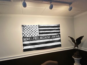 HOME OF THE FREE BECAUSE OF THE BRAVE B&W FLAG