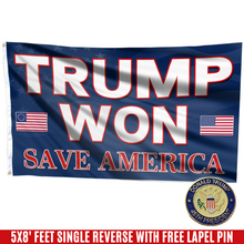 Load image into Gallery viewer, Trump Won, Save America Flag with FREE Trump 45th Pin
