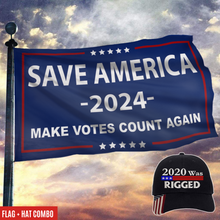 Load image into Gallery viewer, 2020 Was Rigged Hat with Save America Again - Make Votes Count Again Flag