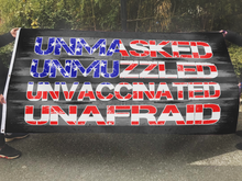 Load image into Gallery viewer, Unmasked. Unmuzzled. Unvaccinated. Unafraid. Flag