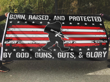 Load image into Gallery viewer, Born Raised and Protected Big Foot USA Flag