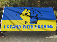 Load image into Gallery viewer, I Stand With Ukraine Fist Ukrainian Support Flag
