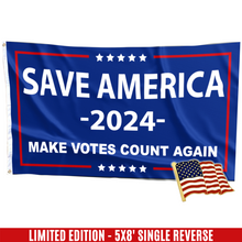 Load image into Gallery viewer, Save America 2024, Make Votes Count Again Flag + USA Flag Pin